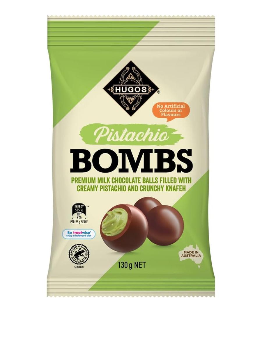 Milk Chocolate Pistachio Bombs by Hugos Chocolates