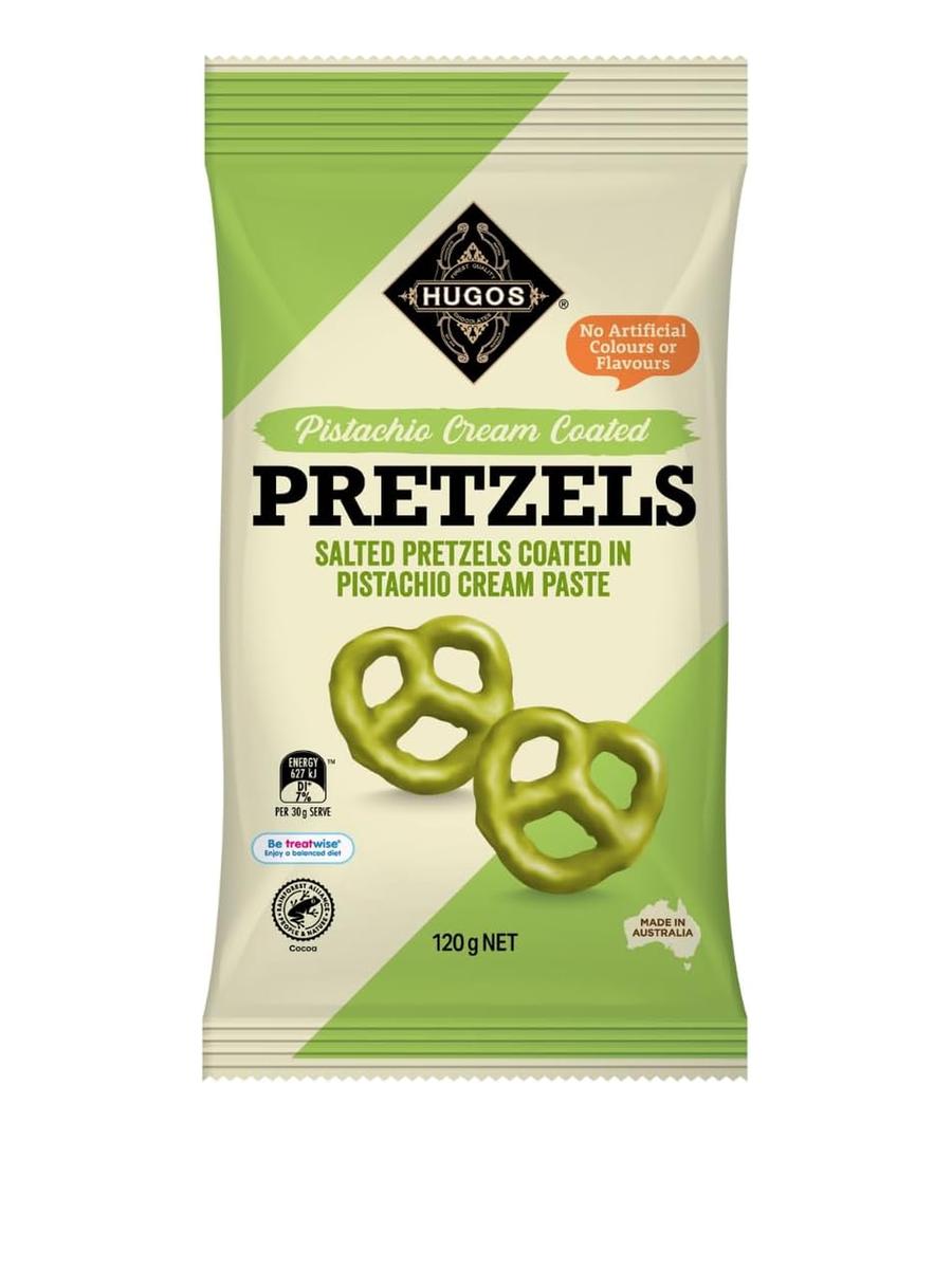 White Chocolate Pistachio Prtzels by Hugos Chocolates